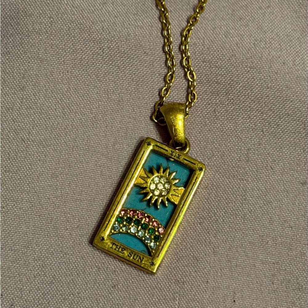 Gold-Tone Turquoise The Sun Tarot Pendant Necklace